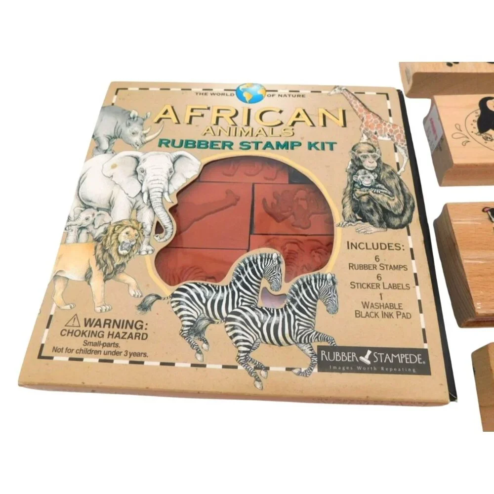 Scrapbook Rubber Stamps Lot African Animals Penguin Dog Horse Paw Prints Pet